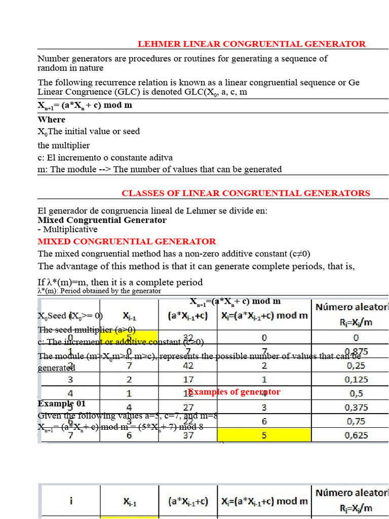 Linear Congruential Generator of Lehmer - A (1) | PDF | Mathematical ...