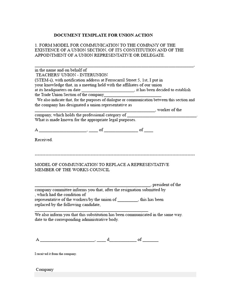 Union Action Document Template Guide | PDF | Overtime | Strike Action