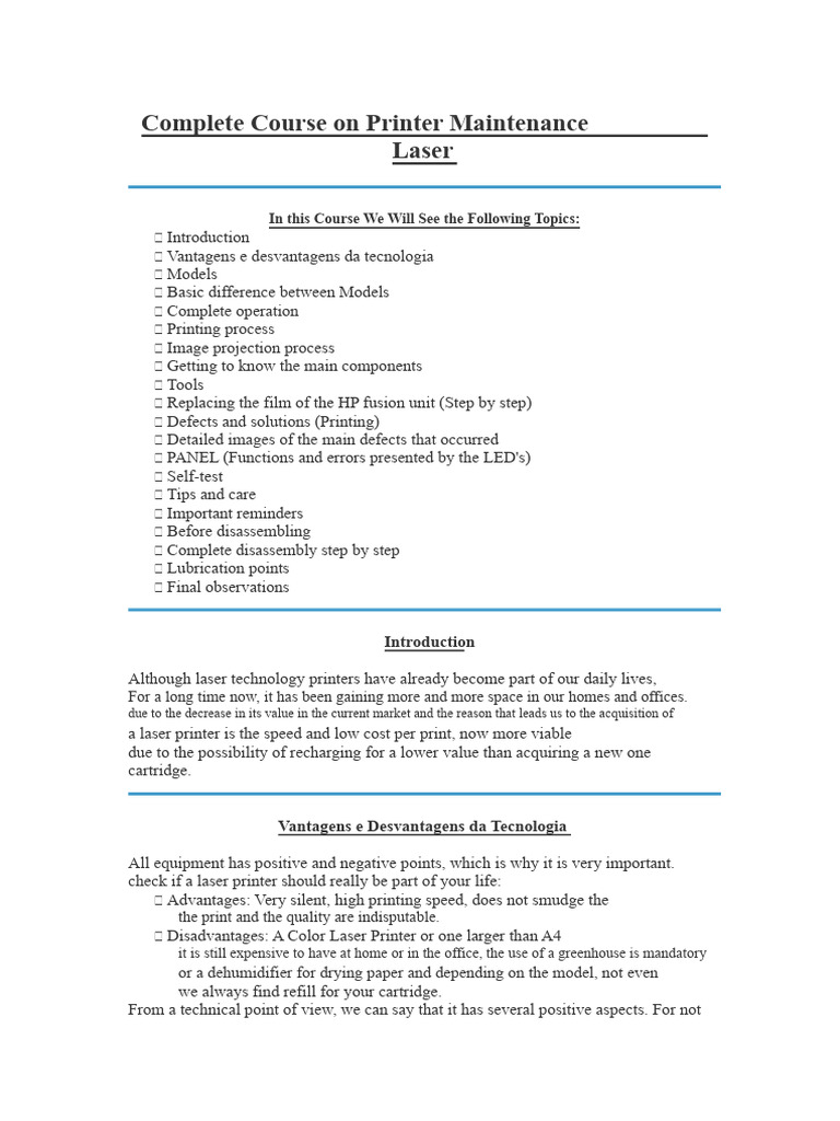 Laser Printer Maintenance Course Guide | PDF | Printer (Computing ...