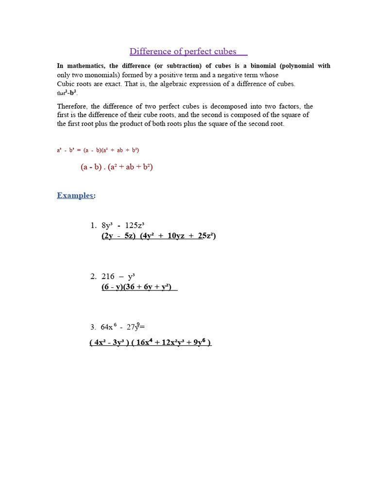 Understanding Difference of Perfect Cubes | PDF