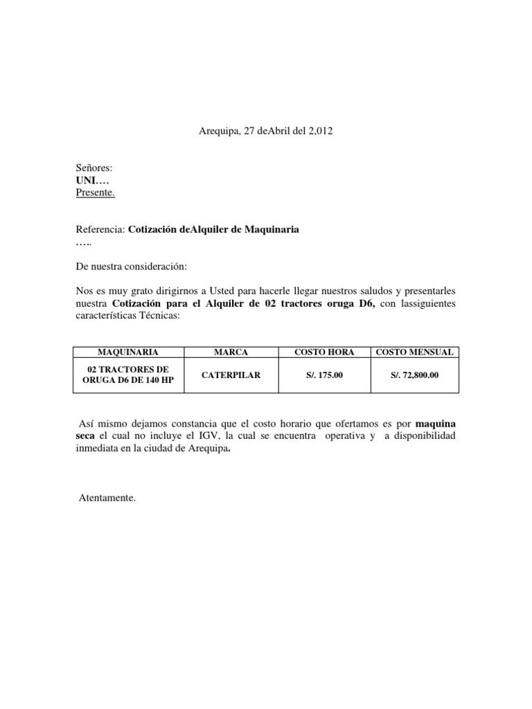Carta de Cotizacion