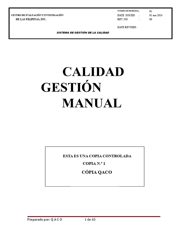 Manual Del Sistema de Gestión de Calidad 2024 | PDF | Calidad ...