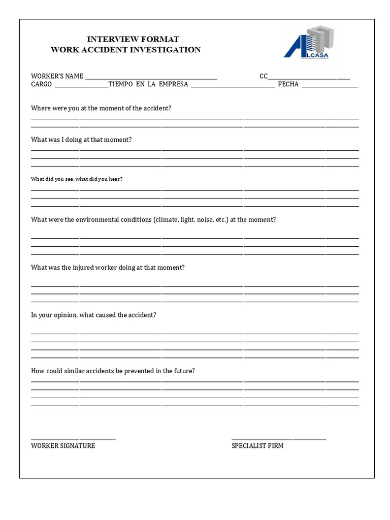 Work Accident Investigation Interview Form | PDF | Safety