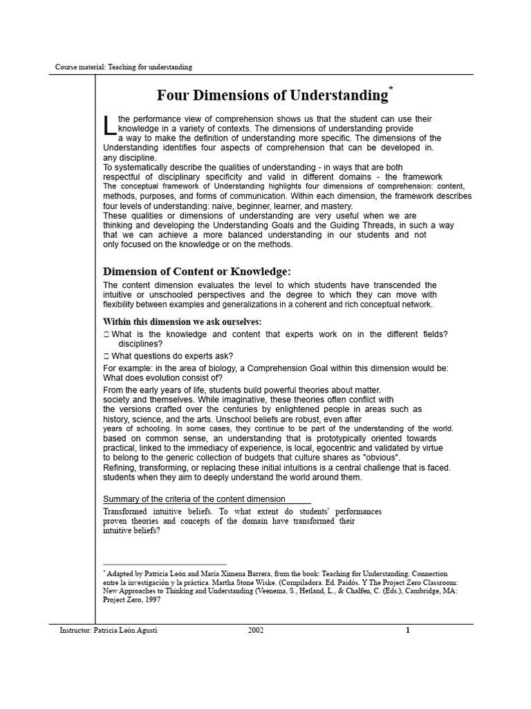 Four Dimensions of Understanding | PDF | Knowledge | Expert
