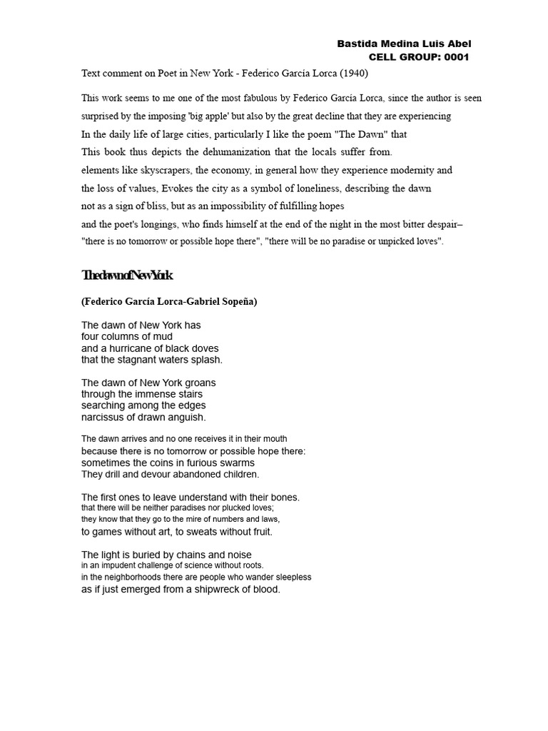 Commentary On The Text of Poet in New York | PDF