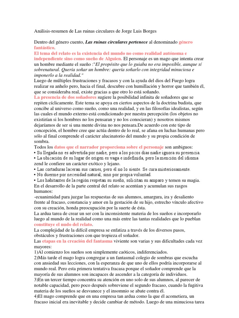 Análisisresumen de Las ruinas circulares de Luis