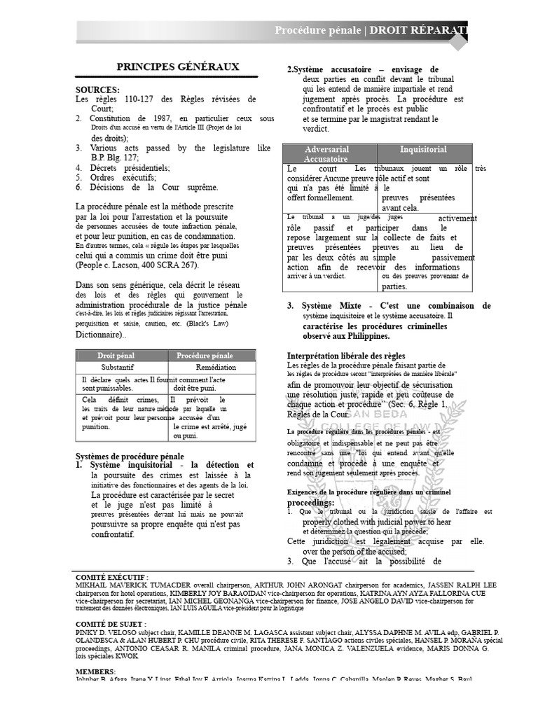 Procédure pénale : Systèmes et Juridiction | PDF | Crimes | Crime et ...