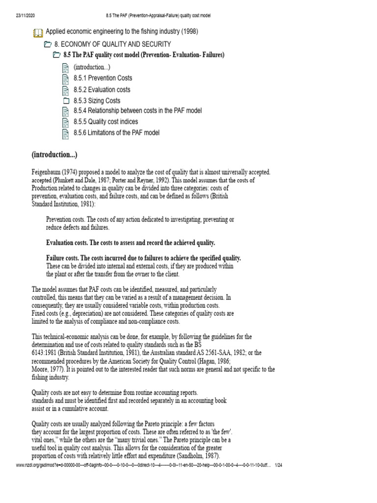 PAF Quality Cost Model Explained | PDF | Refrigeration | Quality Assurance
