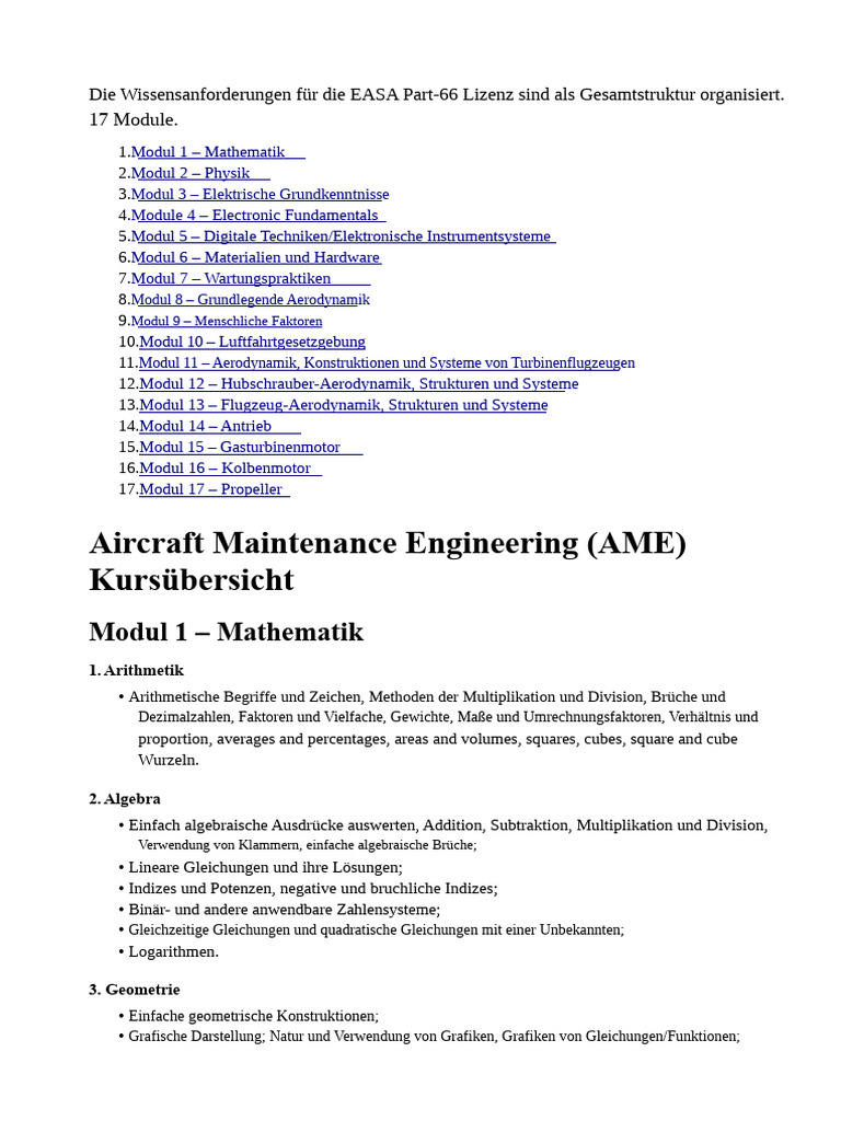 EASA Teil-66 Module (17 Module) | PDF