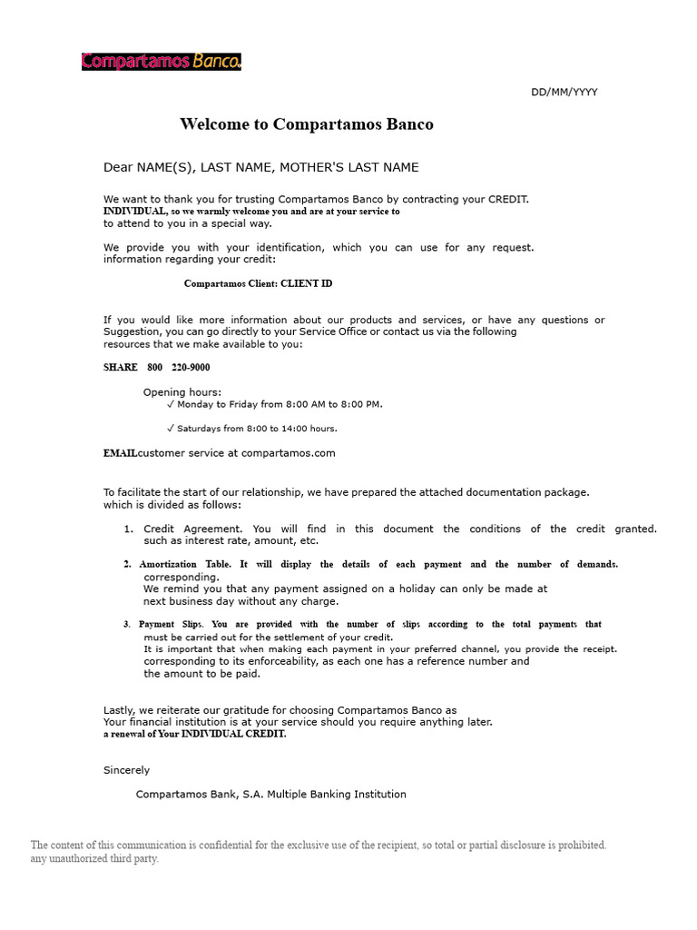 Welcome Letter Individual Credit March 22 | PDF | Credit | Finance ...