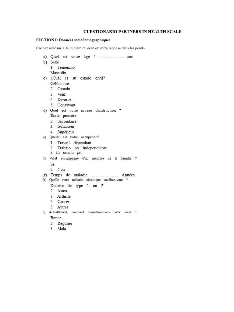 Questionnaire sur la santé et bien-être | PDF | Médecine | Soins de santé
