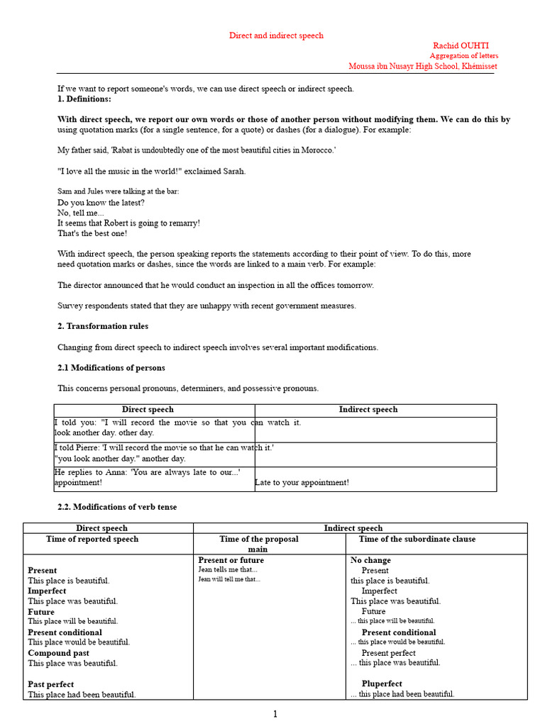 Direct vs Indirect Speech Explained | PDF | Syntax | Linguistics