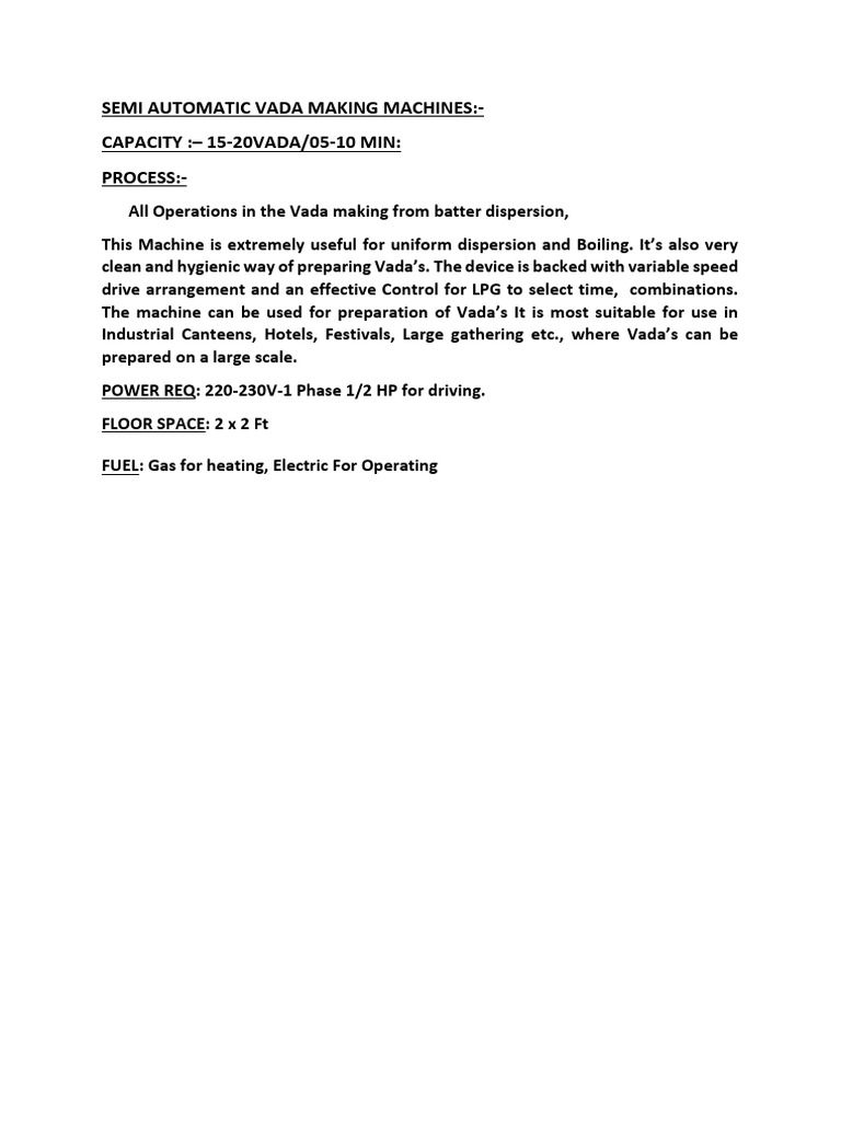 Semi Automatic Vada Making Machine | PDF