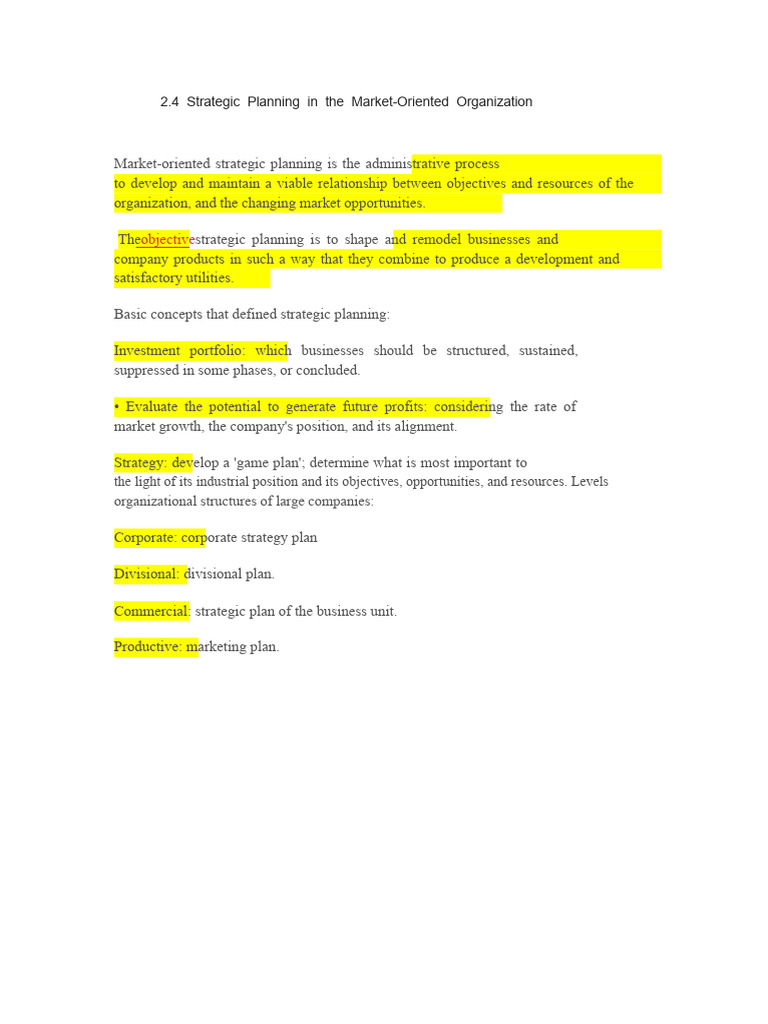 Market-Oriented Strategic Planning Guide | PDF | Strategic Planning ...