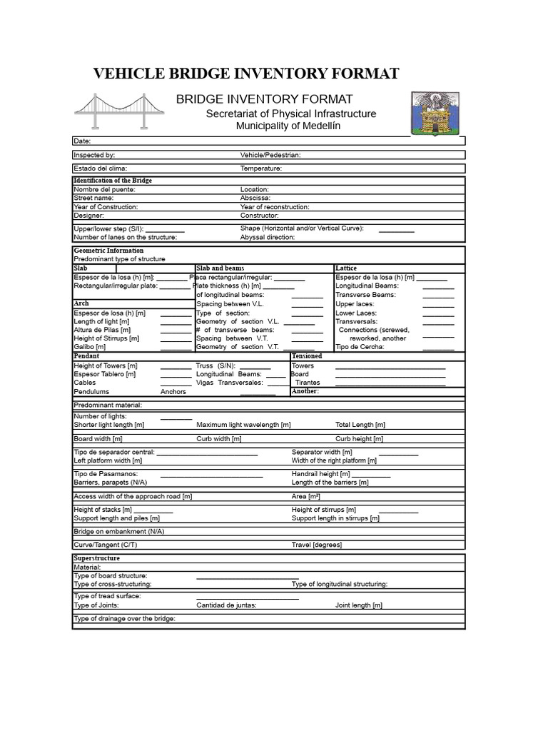 Medellín Vehicle Bridge Inspection Guide | PDF | Bridge | Beam (Structure)
