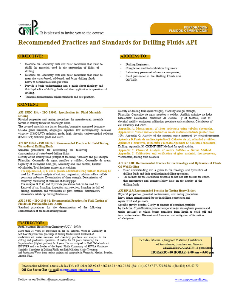 Drilling Fluids Standards Course Invitation | PDF | Viscosity | Rheology