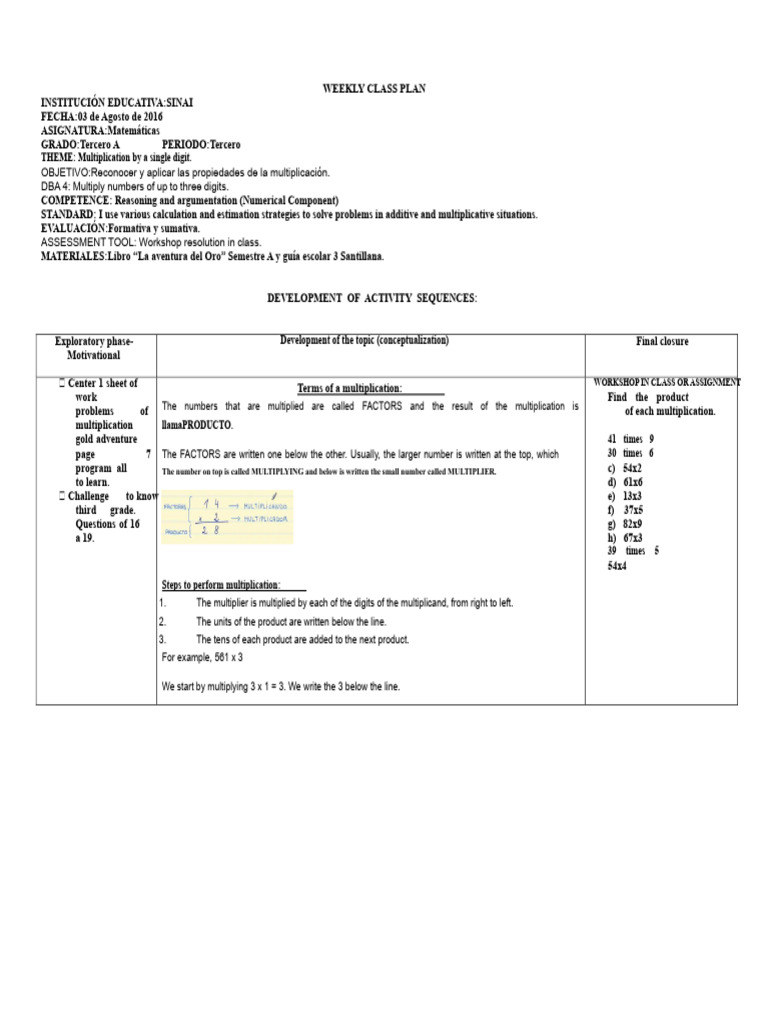 Third Grade Multiplication Lesson Plan | PDF | Multiplication | Mathematics