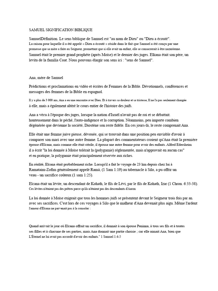 Signification biblique de Samuel et Ana | PDF | Samuel | Livres de Samuel