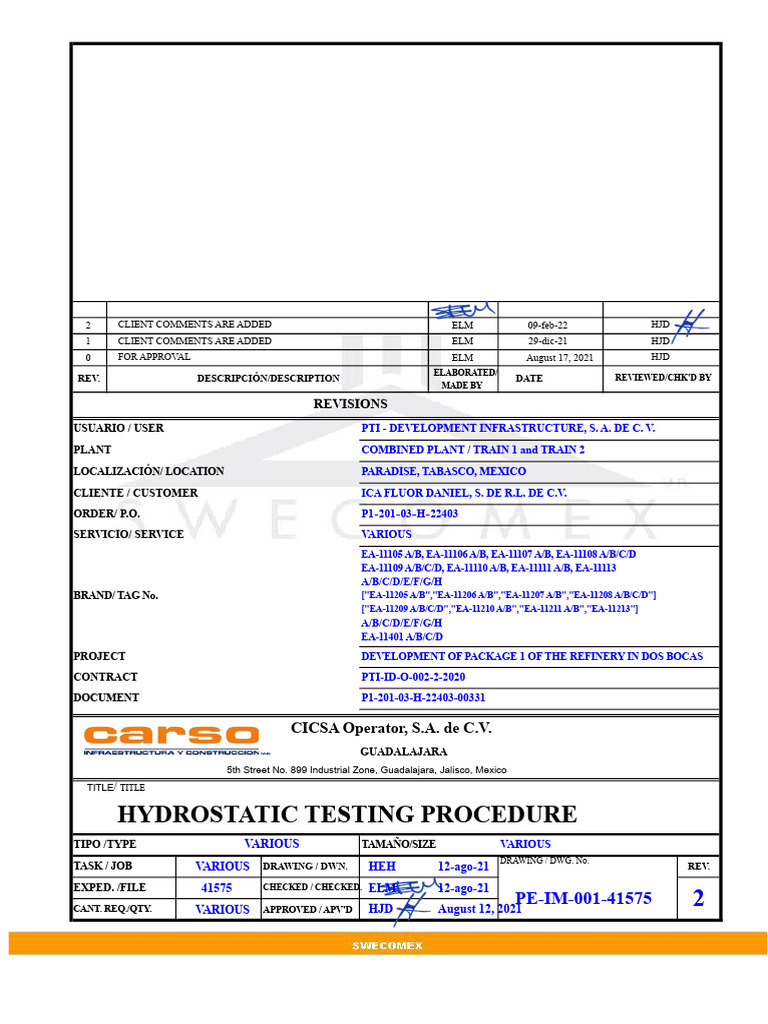 Hydrostatic Testing Procedure Guide | PDF | Pressure | Leak