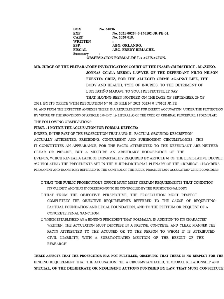 Observations on Criminal Accusation Defects | PDF | Prosecutor | Crimes