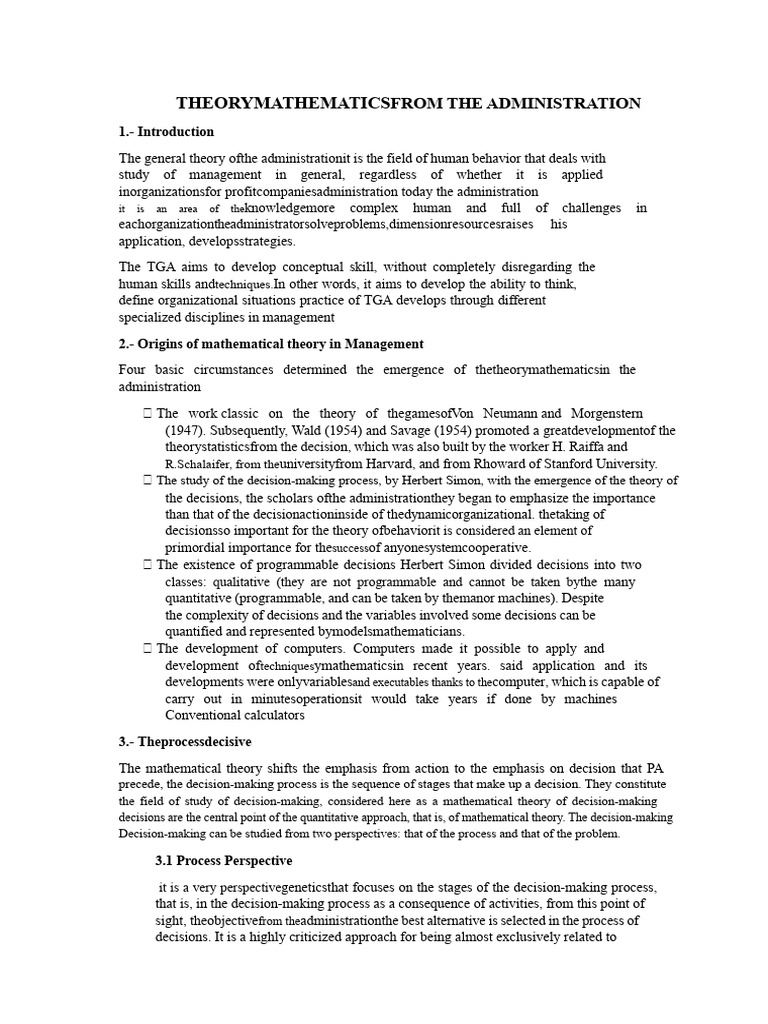 Mathematical Theory in Management Decisions | PDF | Decision Making ...