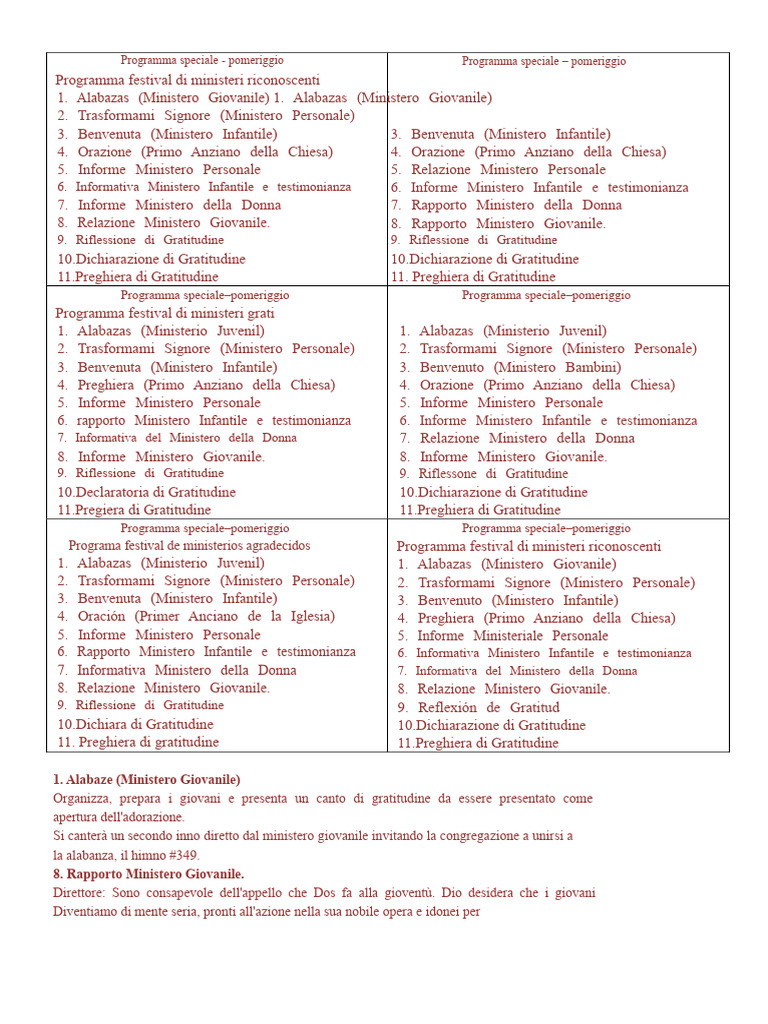 Programma Speciale Del Ringraziamento | PDF