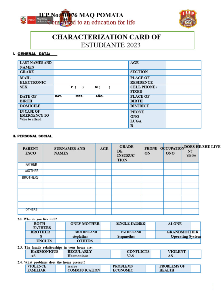 Student Characterization Sheet Pdf