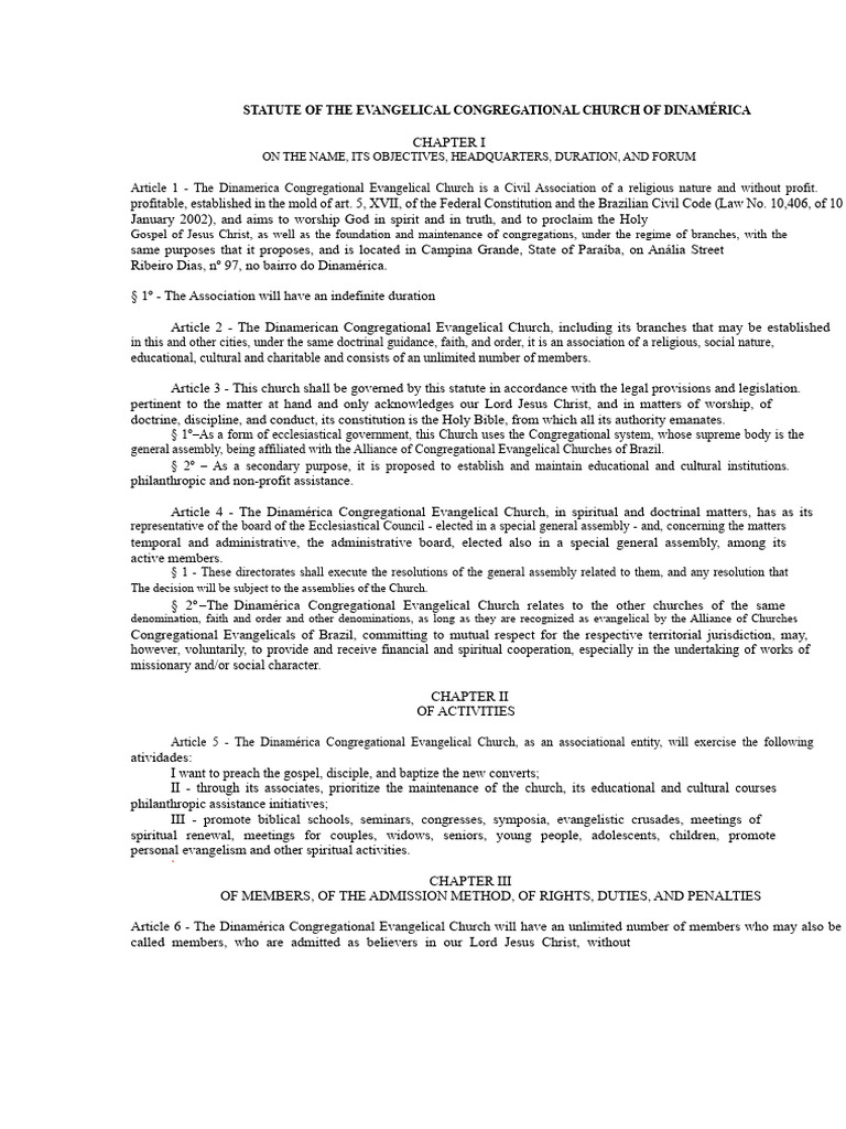 Model Statute PDF | PDF | Evangelicalism | Baptism