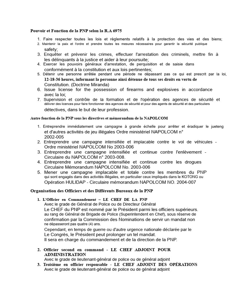 Pouvoirs et Fonctions de la PNP selon RA 6975 | PDF | Police | Sécurité