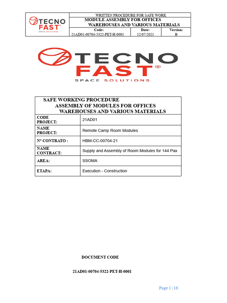 Safe Working Procedure Assembly of Modules For Offices Warehouses and ...