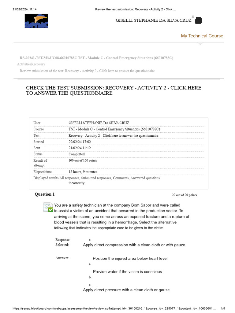 Test - Recovery - Activity 2 - Module C | PDF | First Aid | Medicine