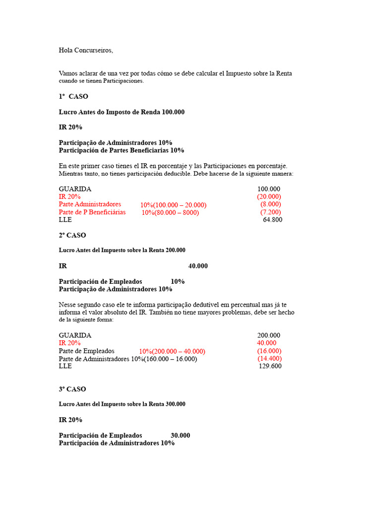 Cálculo del Impuesto sobre la Renta y Participaciones | PDF | Dividendo ...