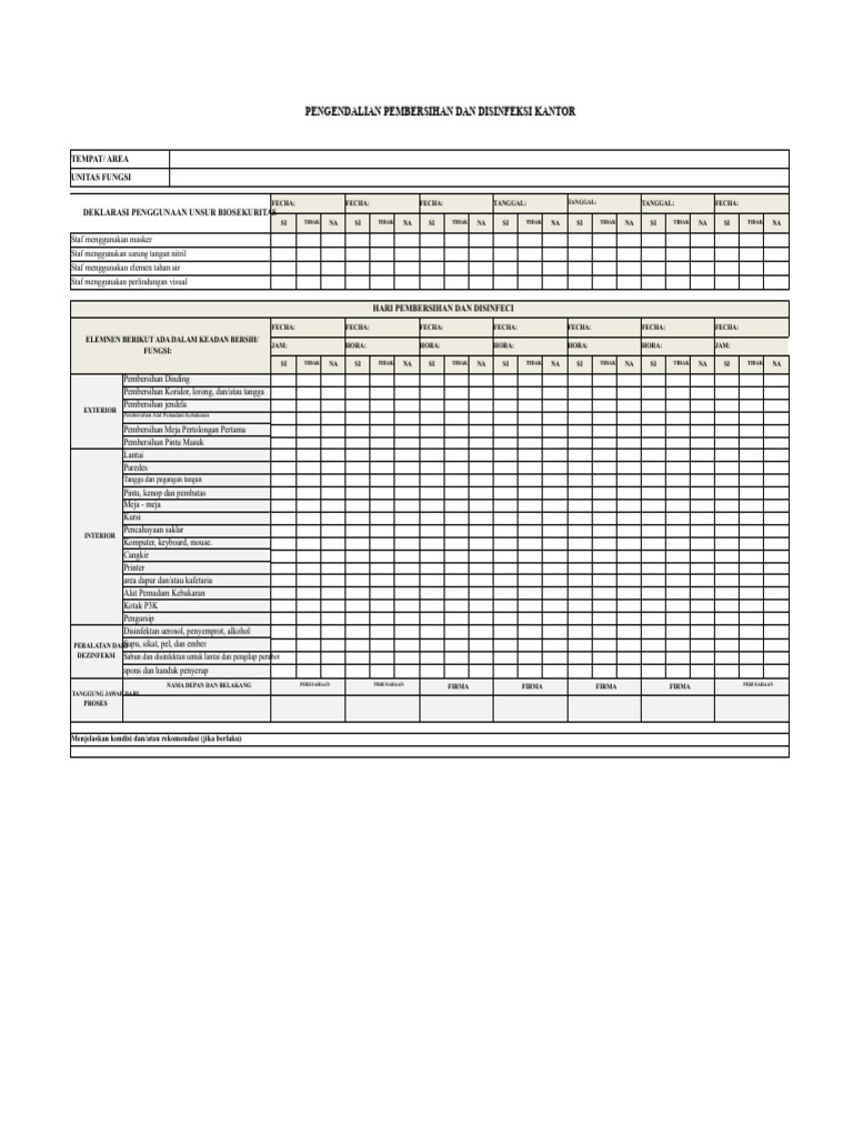 format Pembersihan area kantor | PDF