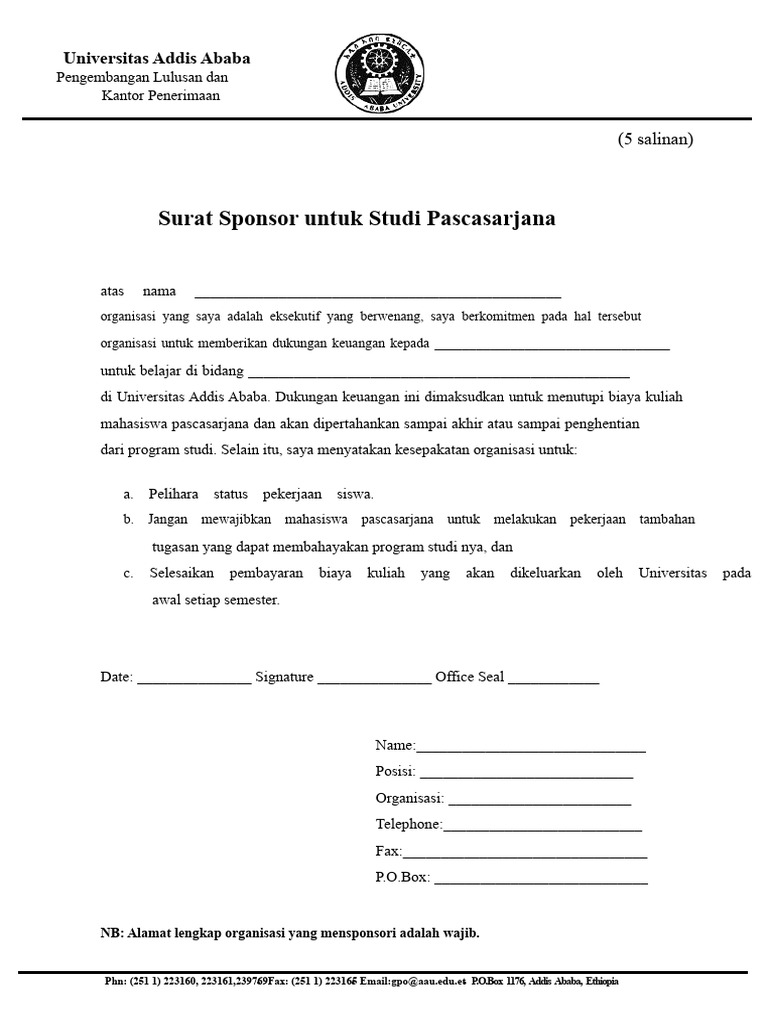 WWW - Aau.edu - Et Unduh Formulir Sponsorship | PDF
