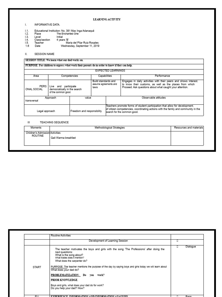 Activity in Which My Dad Works | PDF | Teachers | Learning