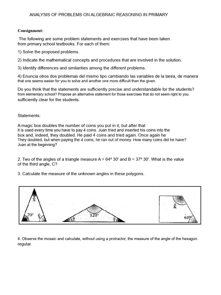 Analysis of Problems Regarding Algebraic Reasoning in Primary Education ...