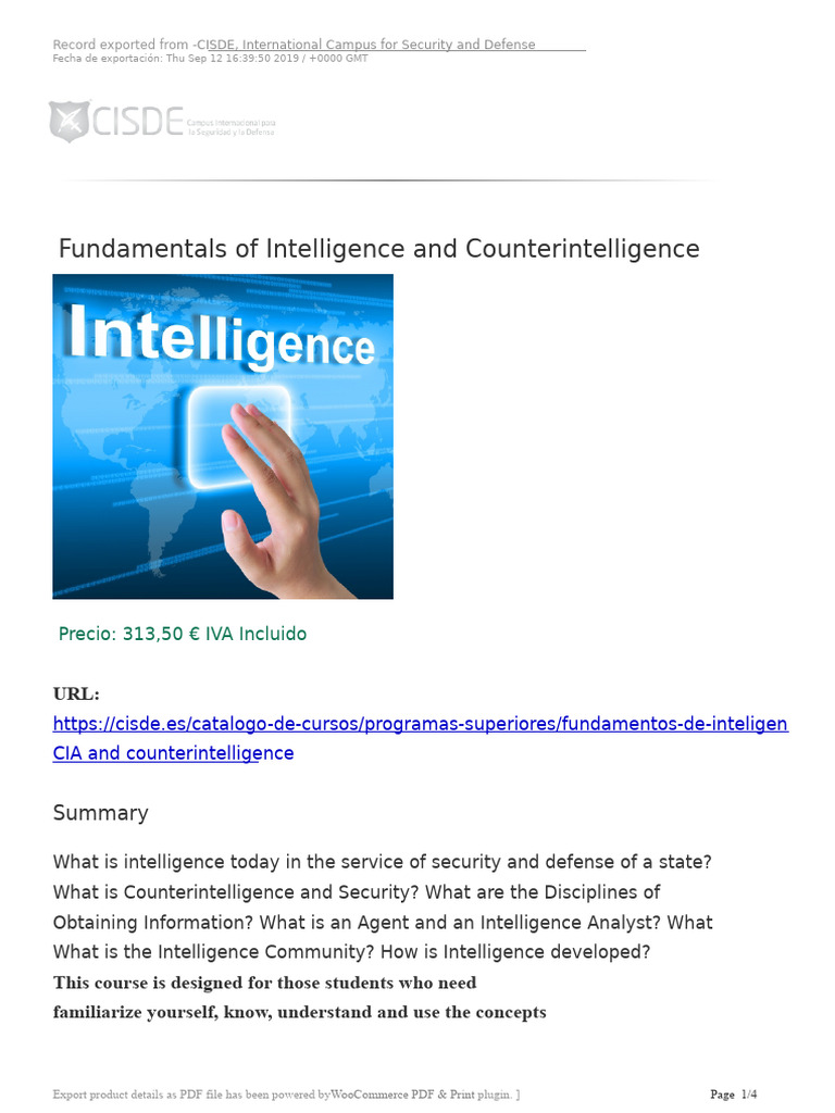 Intelligence and Counterintelligence Course | PDF | Counterintelligence ...