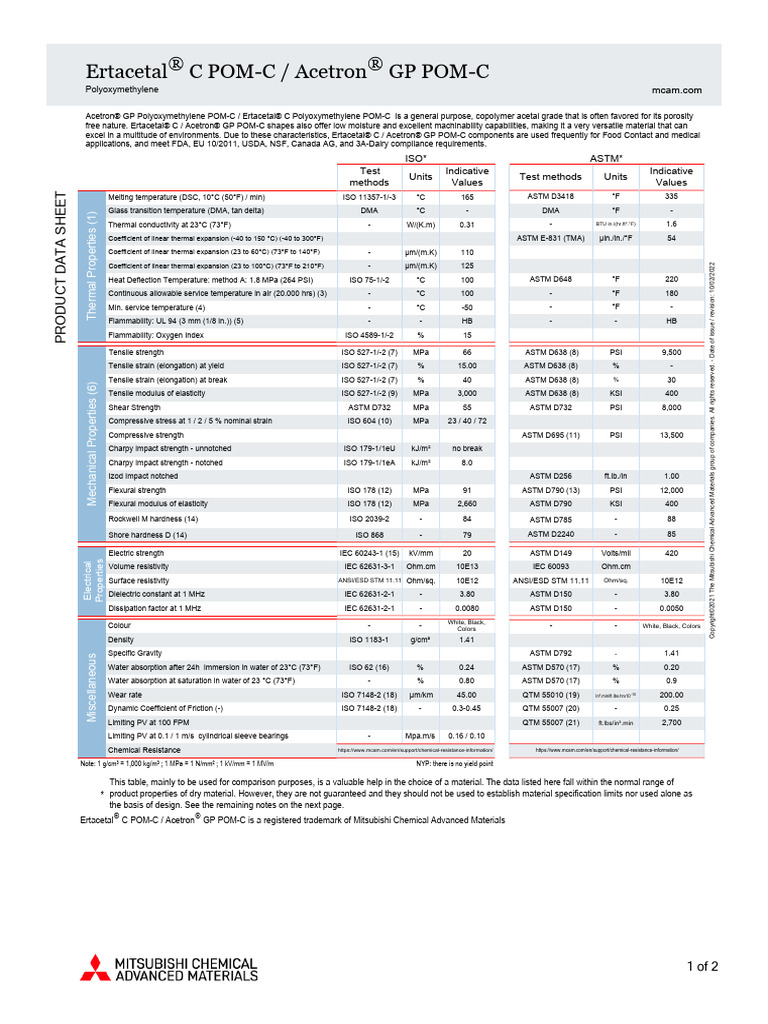 Acetron® GP POM-C Product Overview | PDF | Strength Of Materials ...