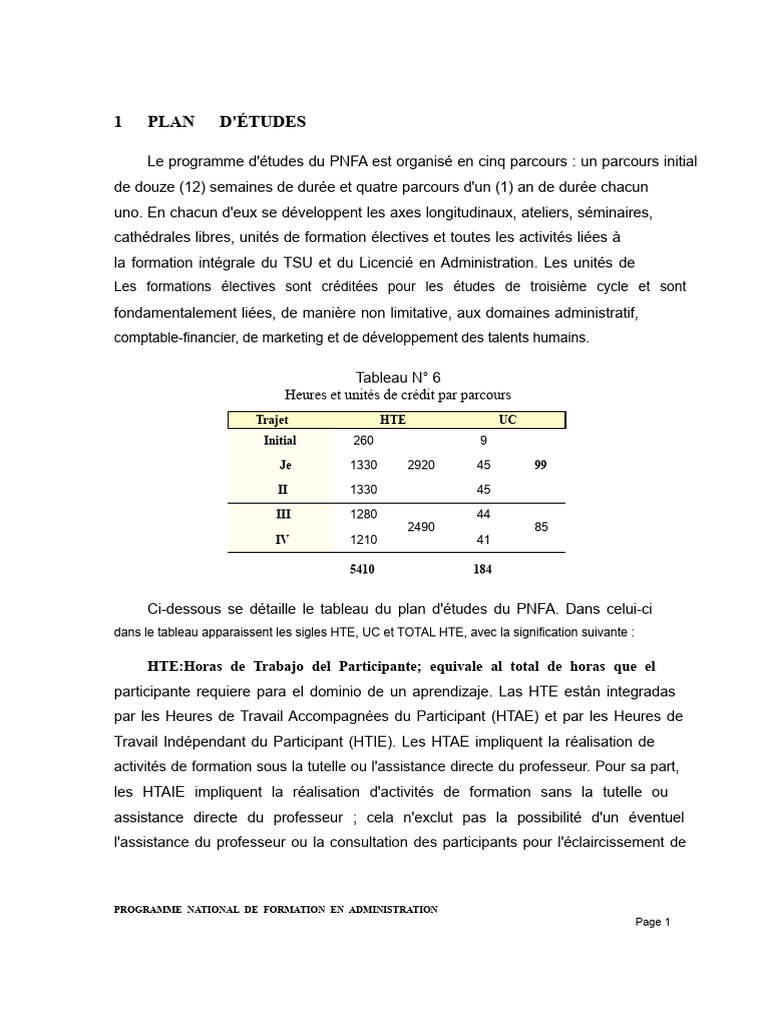 Plan d'Études en Administration PNFA | PDF | Mathématiques | Apprentissage