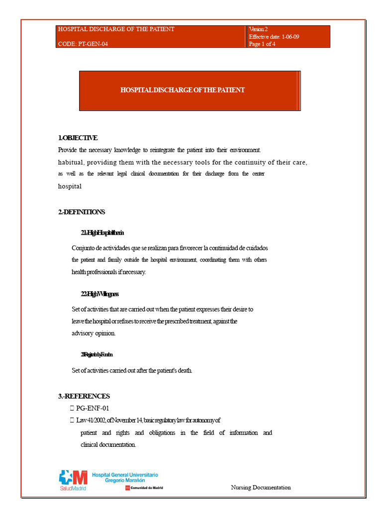Hospital Patient Discharge Protocol | PDF | Hospital | Patient
