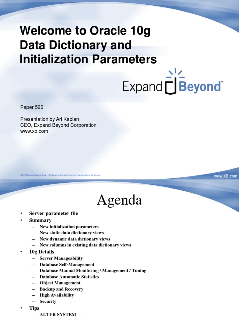 Welcome To Oracle 10g Data Dictionary and Initialization Parameters ...