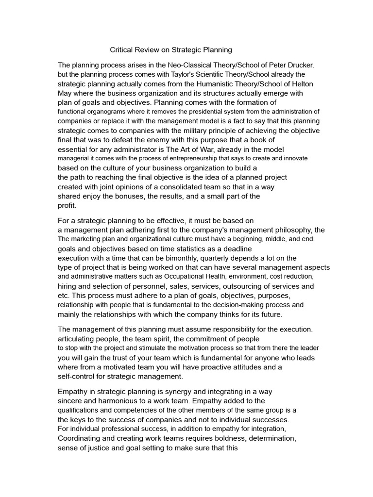 Strategic Planning: A Critical Review | PDF | Strategic Planning | Goal