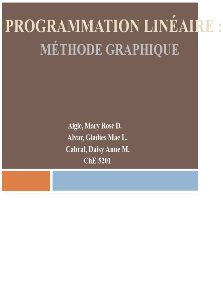 Programmation Linéaire : Méthode Graphique | PDF | Optimisation ...