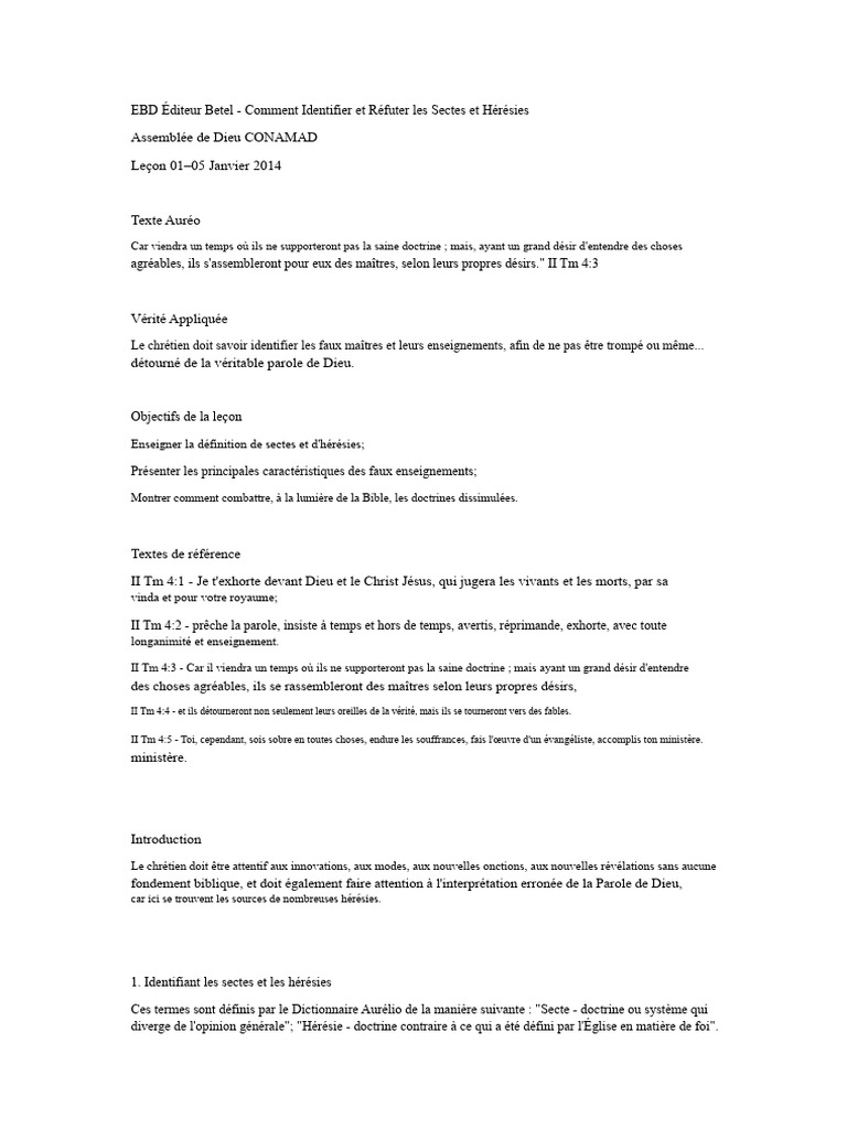 Identifier et Réfuter Sectes et Hérésies | PDF | Bible | Dieu