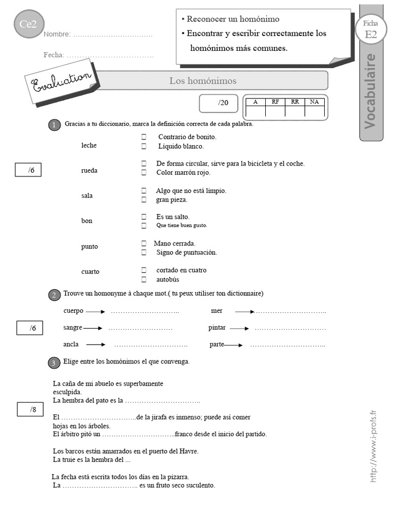 Homónimos: Definición y Ejemplos | PDF