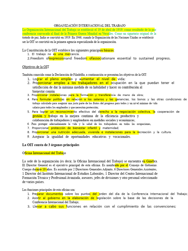 Historia y Funciones de la OIT | PDF | Organización Internacional del ...
