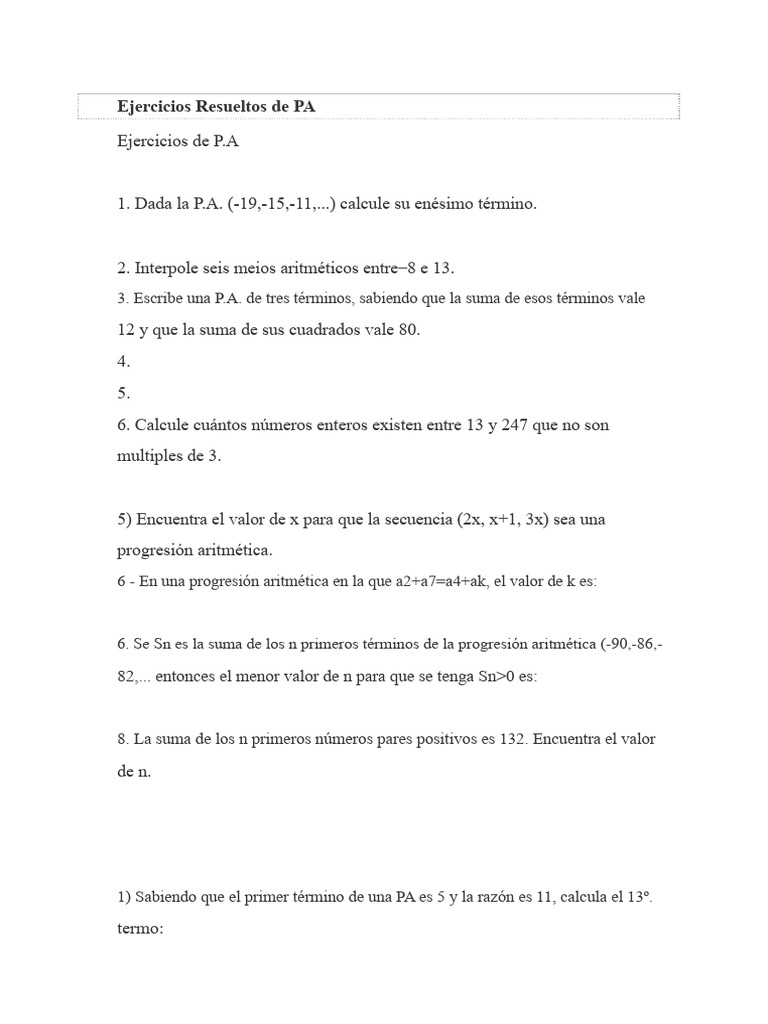Ejercicios de Progresiones Aritméticas Resueltos | PDF | Triángulo ...