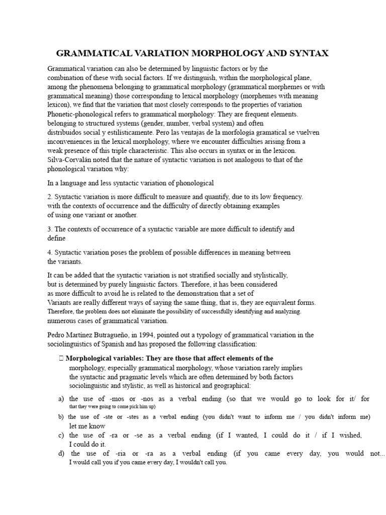 Grammatical Variation in Morphology and Syntax | PDF | Morphology ...