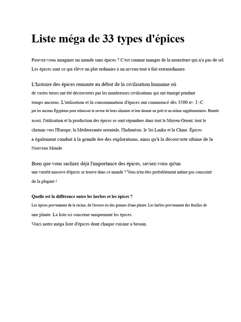 33 Types d'Épices Essentielles à Connaître | PDF | Épice | Curry
