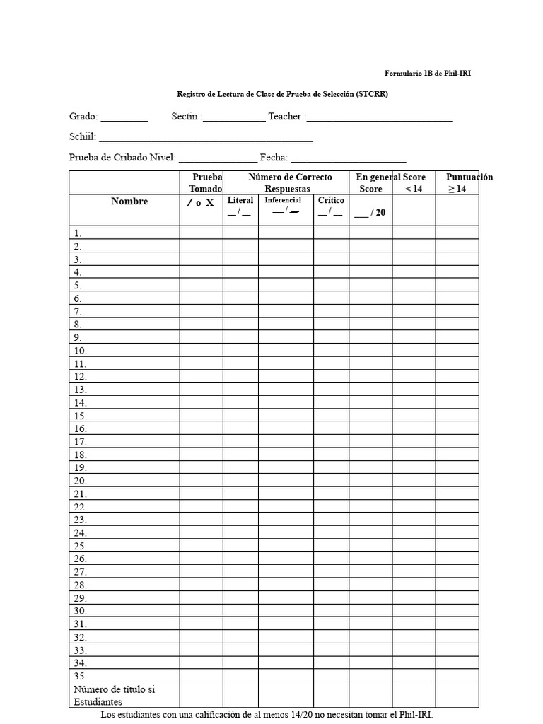 Formulario 1B de Phil IRI GST 1 en Inglés | PDF